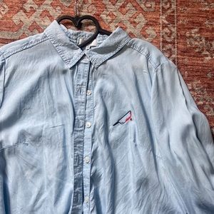 Blue Button Down Embroidered Long Sleeve Shirt with Bloody Knife